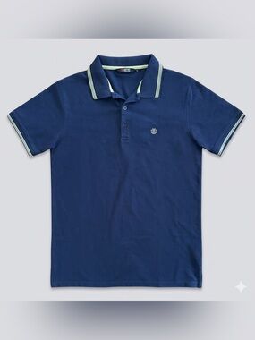 Element Brand Men’s Polo Shirt Size L 100% Cotton Navy Blue Striped Collar
